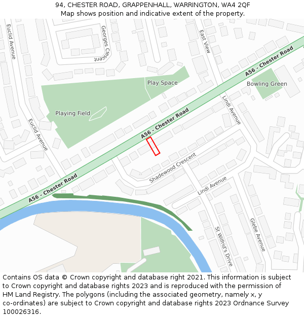 94, CHESTER ROAD, GRAPPENHALL, WARRINGTON, WA4 2QF: Location map and indicative extent of plot