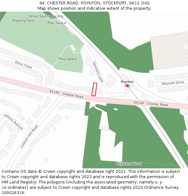 94, CHESTER ROAD, POYNTON, STOCKPORT, SK12 1HG: Location map and indicative extent of plot
