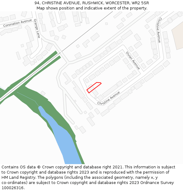 94, CHRISTINE AVENUE, RUSHWICK, WORCESTER, WR2 5SR: Location map and indicative extent of plot