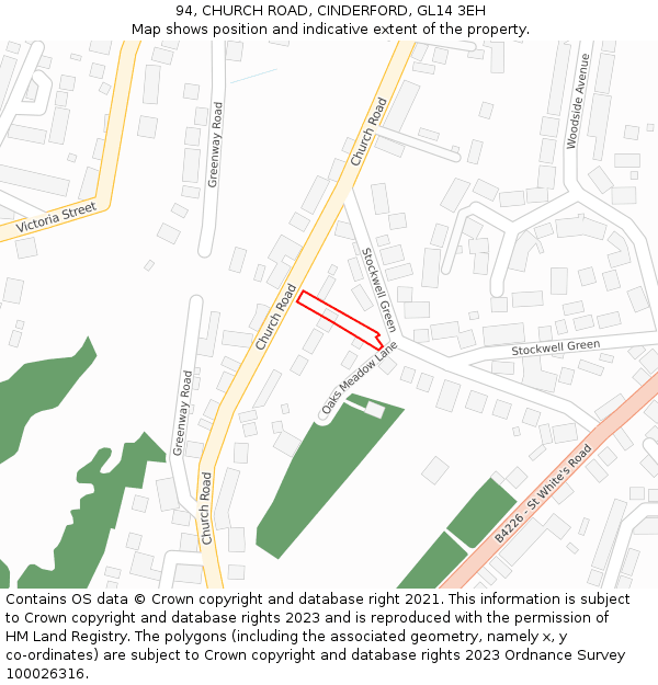 94, CHURCH ROAD, CINDERFORD, GL14 3EH: Location map and indicative extent of plot