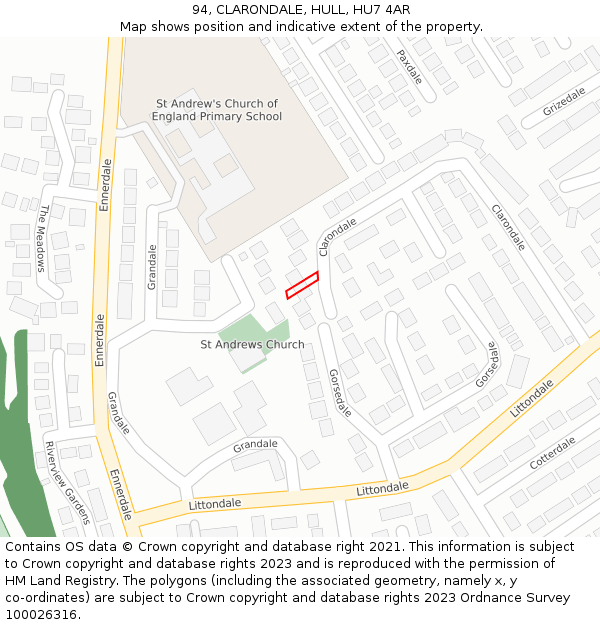 94, CLARONDALE, HULL, HU7 4AR: Location map and indicative extent of plot