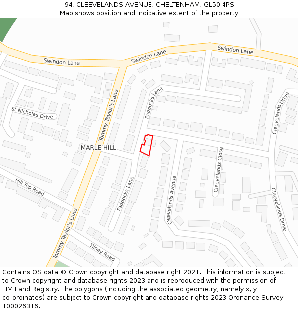 94, CLEEVELANDS AVENUE, CHELTENHAM, GL50 4PS: Location map and indicative extent of plot