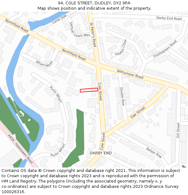 94, COLE STREET, DUDLEY, DY2 9PA: Location map and indicative extent of plot