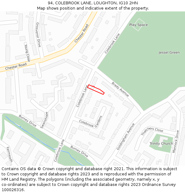 94, COLEBROOK LANE, LOUGHTON, IG10 2HN: Location map and indicative extent of plot