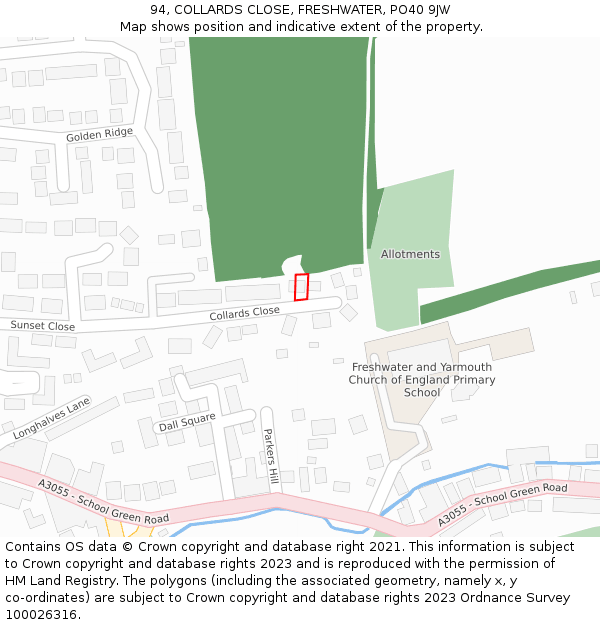 94, COLLARDS CLOSE, FRESHWATER, PO40 9JW: Location map and indicative extent of plot