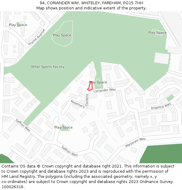 94, CORIANDER WAY, WHITELEY, FAREHAM, PO15 7HH: Location map and indicative extent of plot