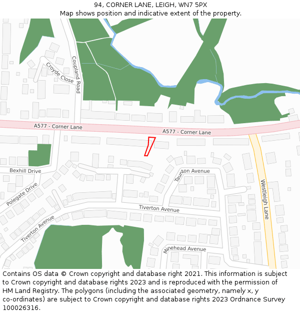 94, CORNER LANE, LEIGH, WN7 5PX: Location map and indicative extent of plot