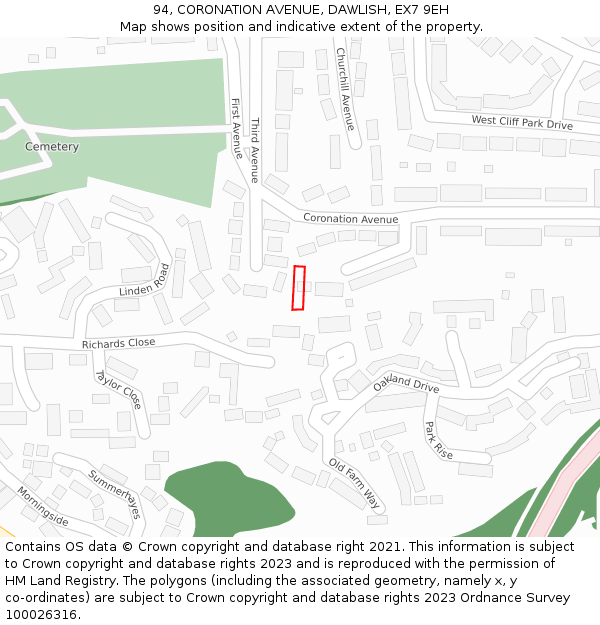 94, CORONATION AVENUE, DAWLISH, EX7 9EH: Location map and indicative extent of plot