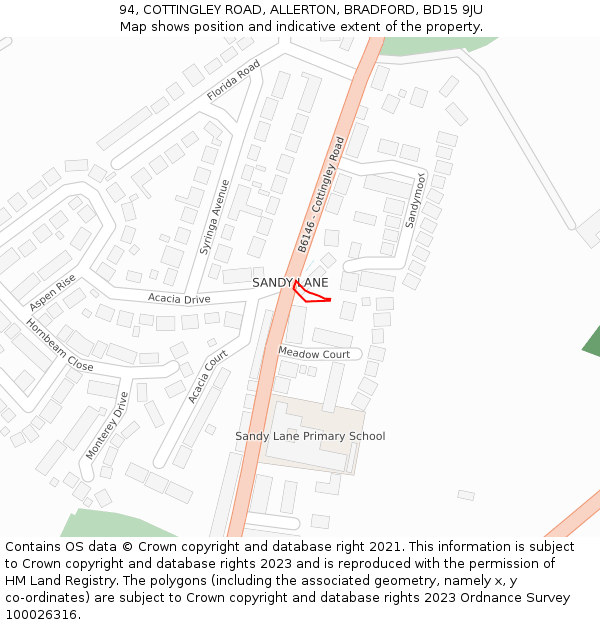 94, COTTINGLEY ROAD, ALLERTON, BRADFORD, BD15 9JU: Location map and indicative extent of plot