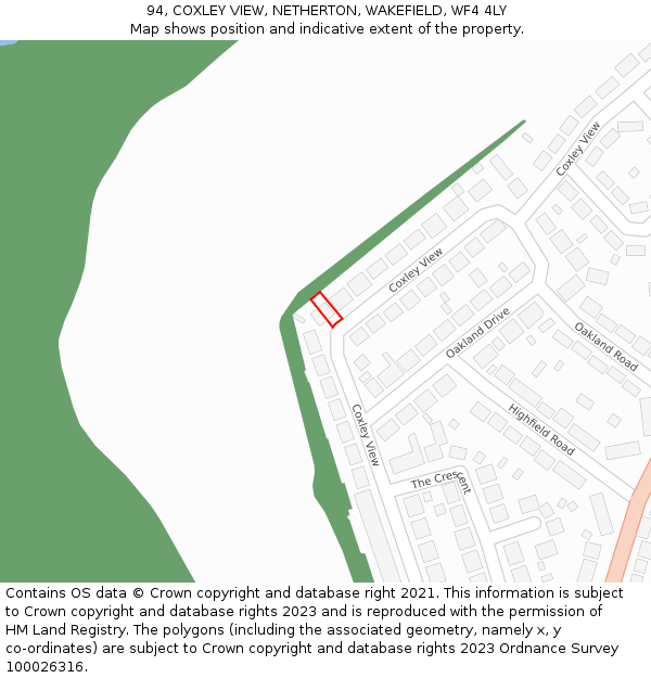 94, COXLEY VIEW, NETHERTON, WAKEFIELD, WF4 4LY: Location map and indicative extent of plot