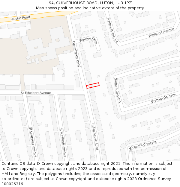 94, CULVERHOUSE ROAD, LUTON, LU3 1PZ: Location map and indicative extent of plot