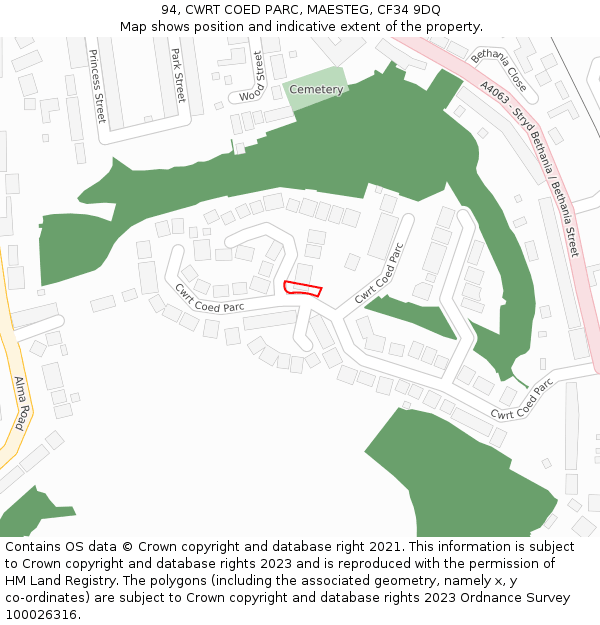 94, CWRT COED PARC, MAESTEG, CF34 9DQ: Location map and indicative extent of plot