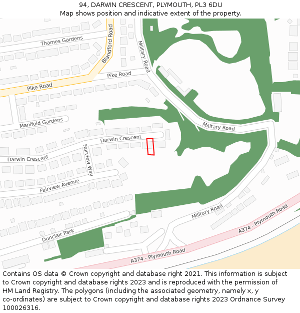 94, DARWIN CRESCENT, PLYMOUTH, PL3 6DU: Location map and indicative extent of plot