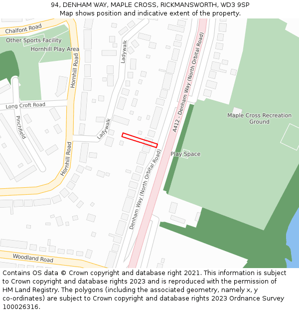 94, DENHAM WAY, MAPLE CROSS, RICKMANSWORTH, WD3 9SP: Location map and indicative extent of plot