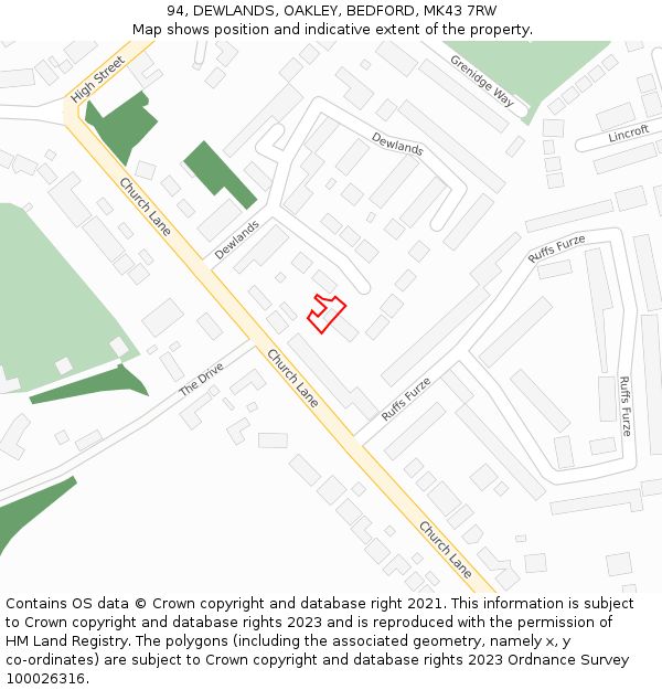 94, DEWLANDS, OAKLEY, BEDFORD, MK43 7RW: Location map and indicative extent of plot