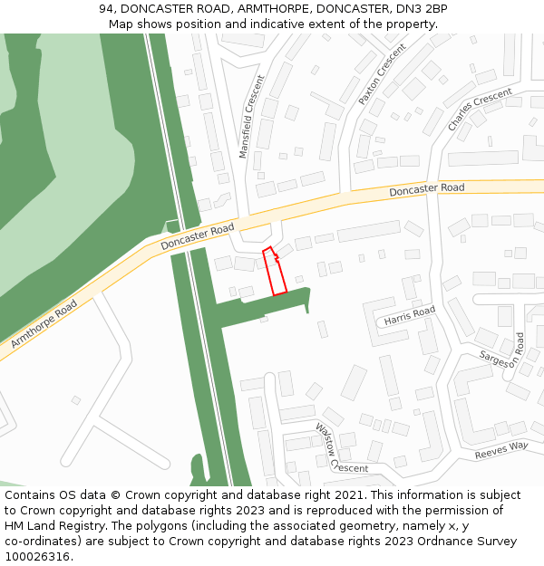 94, DONCASTER ROAD, ARMTHORPE, DONCASTER, DN3 2BP: Location map and indicative extent of plot