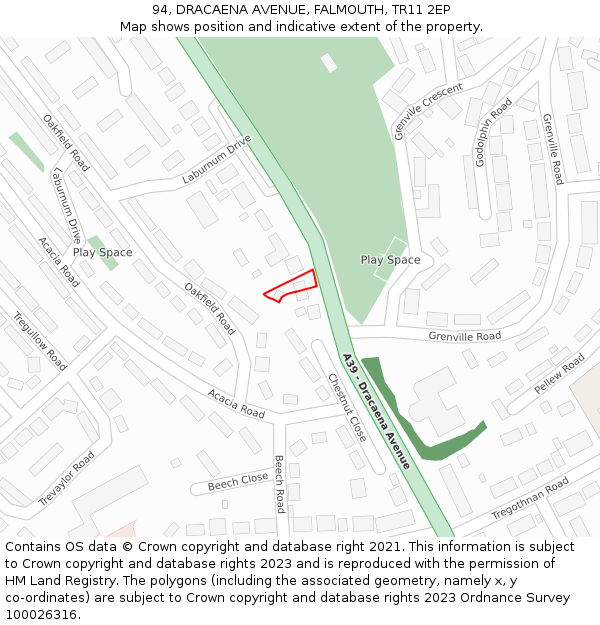 94, DRACAENA AVENUE, FALMOUTH, TR11 2EP: Location map and indicative extent of plot