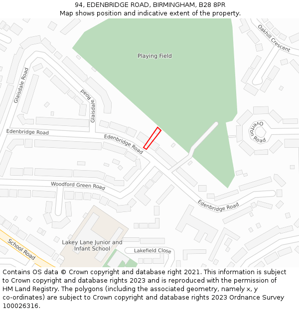 94, EDENBRIDGE ROAD, BIRMINGHAM, B28 8PR: Location map and indicative extent of plot