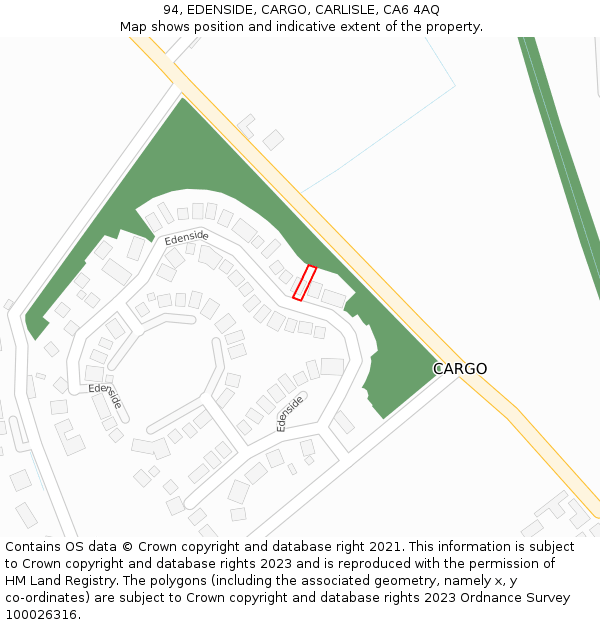 94, EDENSIDE, CARGO, CARLISLE, CA6 4AQ: Location map and indicative extent of plot