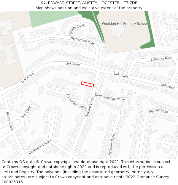 94, EDWARD STREET, ANSTEY, LEICESTER, LE7 7DR: Location map and indicative extent of plot