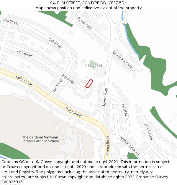 94, ELM STREET, PONTYPRIDD, CF37 5DH: Location map and indicative extent of plot
