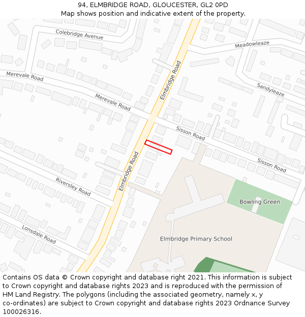 94, ELMBRIDGE ROAD, GLOUCESTER, GL2 0PD: Location map and indicative extent of plot
