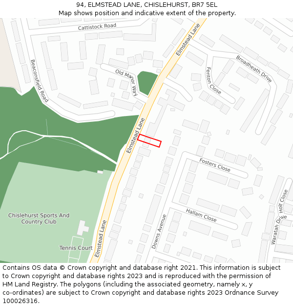 94, ELMSTEAD LANE, CHISLEHURST, BR7 5EL: Location map and indicative extent of plot