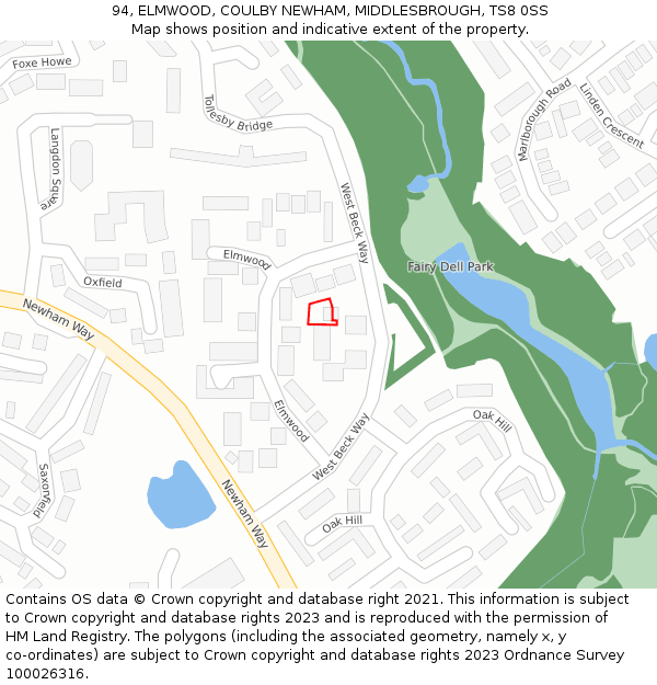 94, ELMWOOD, COULBY NEWHAM, MIDDLESBROUGH, TS8 0SS: Location map and indicative extent of plot