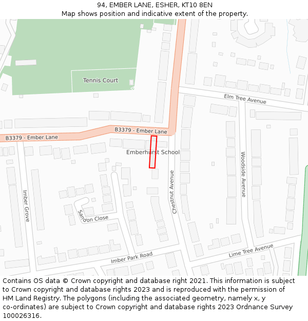 94, EMBER LANE, ESHER, KT10 8EN: Location map and indicative extent of plot