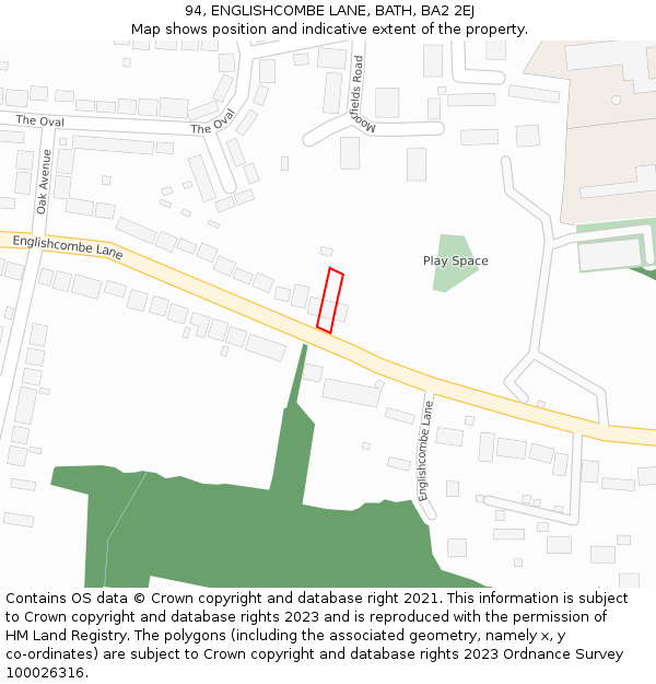 94, ENGLISHCOMBE LANE, BATH, BA2 2EJ: Location map and indicative extent of plot