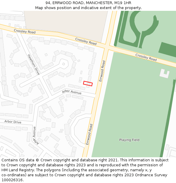 94, ERRWOOD ROAD, MANCHESTER, M19 1HR: Location map and indicative extent of plot