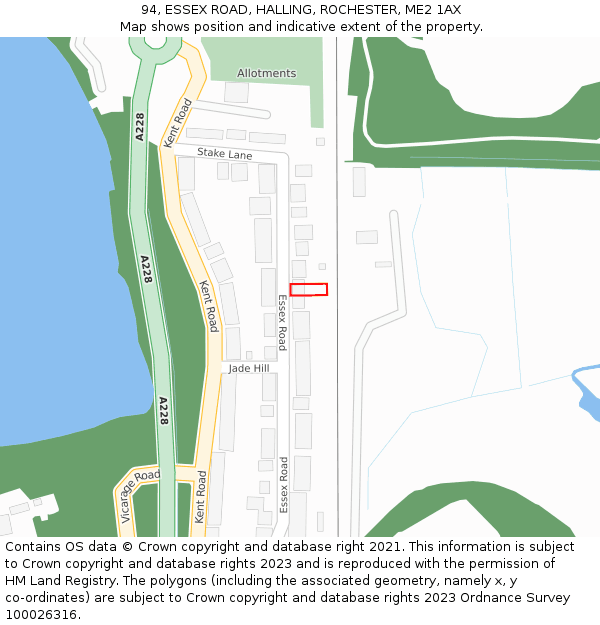 94, ESSEX ROAD, HALLING, ROCHESTER, ME2 1AX: Location map and indicative extent of plot