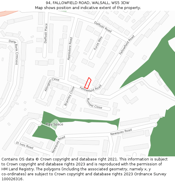 94, FALLOWFIELD ROAD, WALSALL, WS5 3DW: Location map and indicative extent of plot