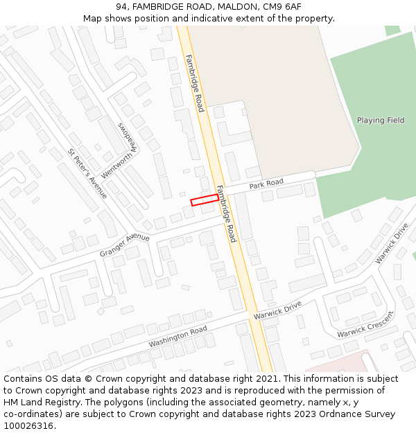 94, FAMBRIDGE ROAD, MALDON, CM9 6AF: Location map and indicative extent of plot