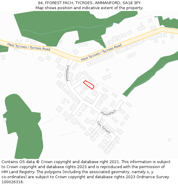 94, FFOREST FACH, TYCROES, AMMANFORD, SA18 3PY: Location map and indicative extent of plot