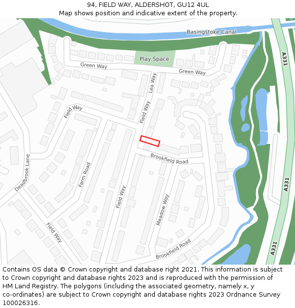 94, FIELD WAY, ALDERSHOT, GU12 4UL: Location map and indicative extent of plot