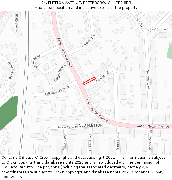 94, FLETTON AVENUE, PETERBOROUGH, PE2 8BB: Location map and indicative extent of plot
