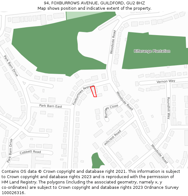 94, FOXBURROWS AVENUE, GUILDFORD, GU2 8HZ: Location map and indicative extent of plot