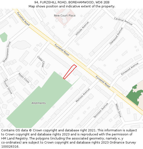 94, FURZEHILL ROAD, BOREHAMWOOD, WD6 2EB: Location map and indicative extent of plot