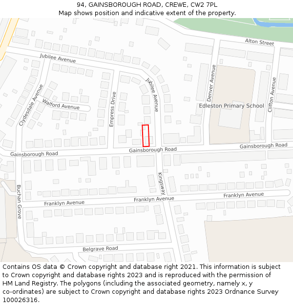 94, GAINSBOROUGH ROAD, CREWE, CW2 7PL: Location map and indicative extent of plot