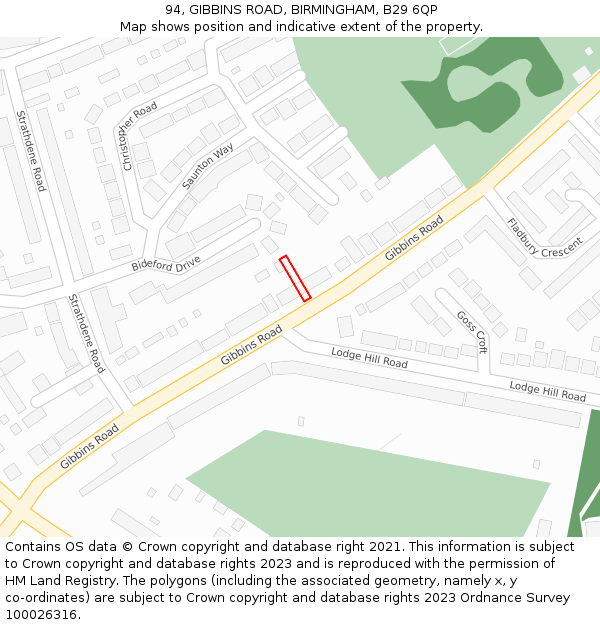 94, GIBBINS ROAD, BIRMINGHAM, B29 6QP: Location map and indicative extent of plot