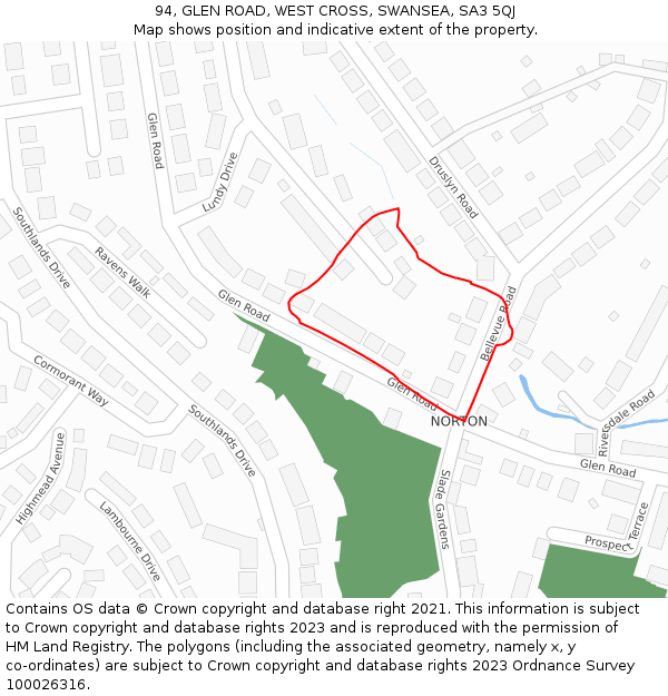 94, GLEN ROAD, WEST CROSS, SWANSEA, SA3 5QJ: Location map and indicative extent of plot