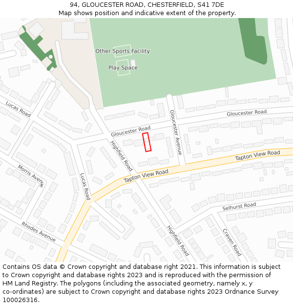 94, GLOUCESTER ROAD, CHESTERFIELD, S41 7DE: Location map and indicative extent of plot