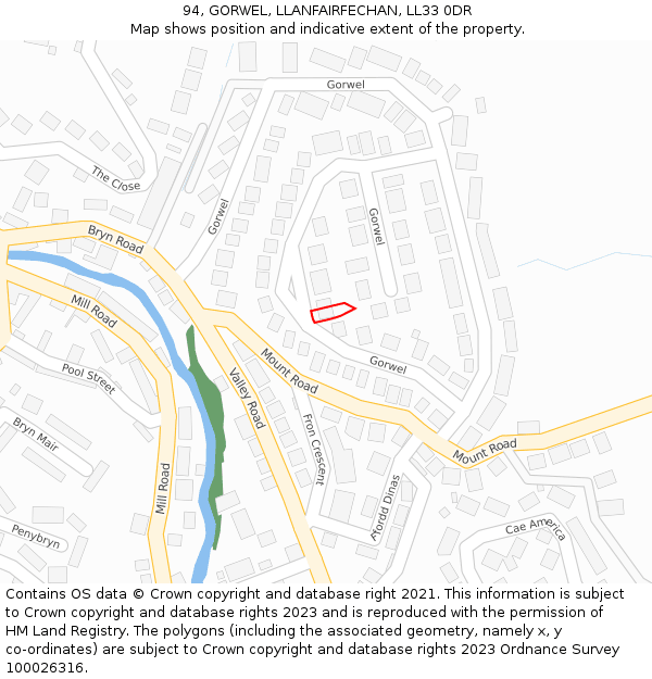 94, GORWEL, LLANFAIRFECHAN, LL33 0DR: Location map and indicative extent of plot