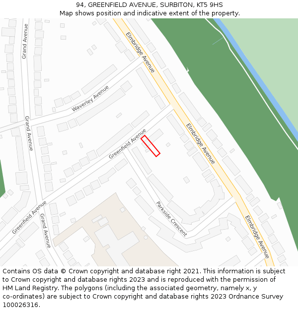 94, GREENFIELD AVENUE, SURBITON, KT5 9HS: Location map and indicative extent of plot