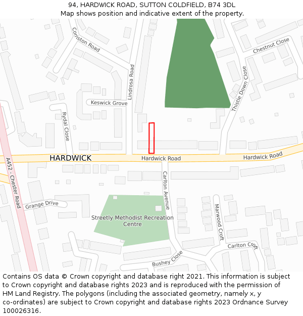 94, HARDWICK ROAD, SUTTON COLDFIELD, B74 3DL: Location map and indicative extent of plot