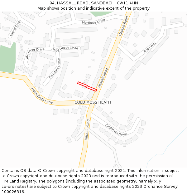 94, HASSALL ROAD, SANDBACH, CW11 4HN: Location map and indicative extent of plot