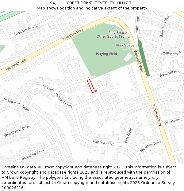 94, HILL CREST DRIVE, BEVERLEY, HU17 7JL: Location map and indicative extent of plot