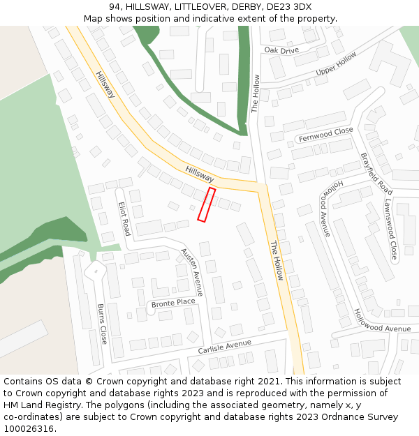 94, HILLSWAY, LITTLEOVER, DERBY, DE23 3DX: Location map and indicative extent of plot