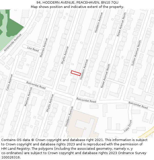 94, HODDERN AVENUE, PEACEHAVEN, BN10 7QU: Location map and indicative extent of plot